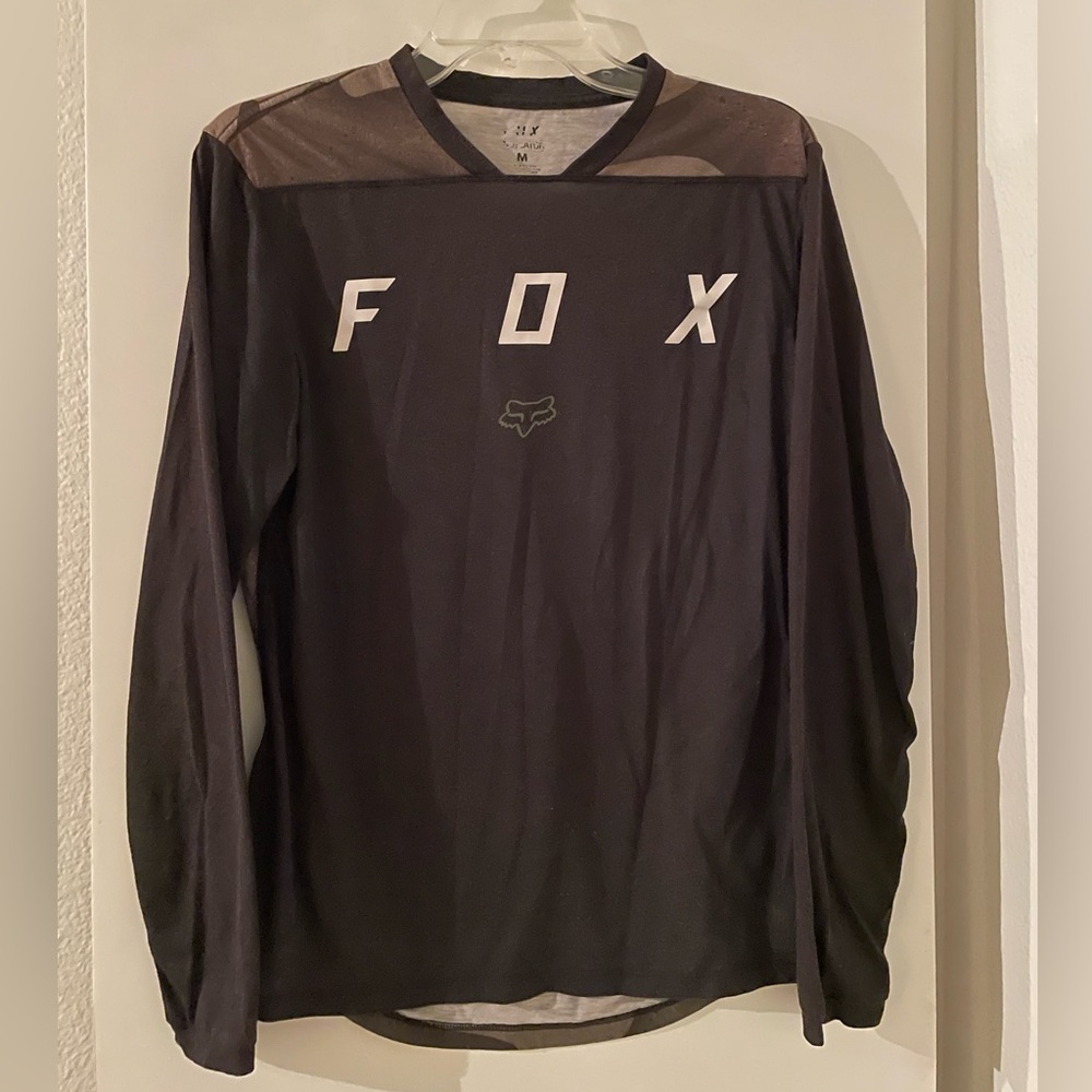 Fox Racing Cycling Jersey Knit T Shirt Long Sleeve Top Black/Army Green Men